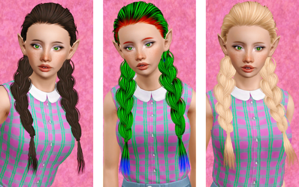 Double dimensional fishtail hairstyle Skysims 182 retextured by Beaverhausen for Sims 3