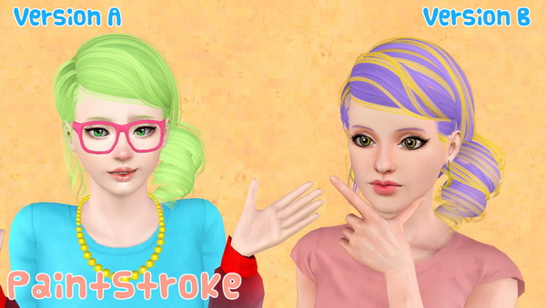 In a side tornado tail hairstyle NewSea`s RollCake retextured by Katty for Sims 3