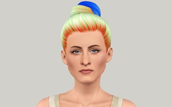 High bun hairstyle Newsea’s Sakura retextured by Fanskher for Sims 3