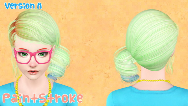 In a side tornado tail hairstyle NewSea`s RollCake retextured by Katty for Sims 3