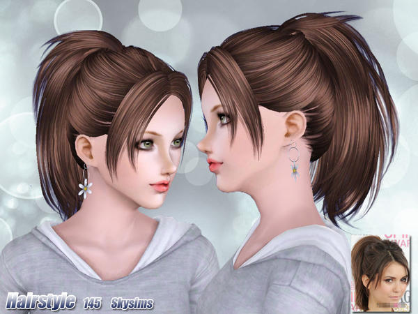 Texturized ponytail with bangs hairstyle 145 by Skysims for Sims 3