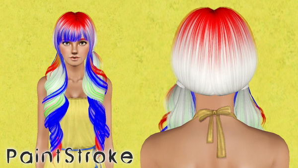 Two dimensional ponytails with bangs Raon 27 retextured by Katty for Sims 3