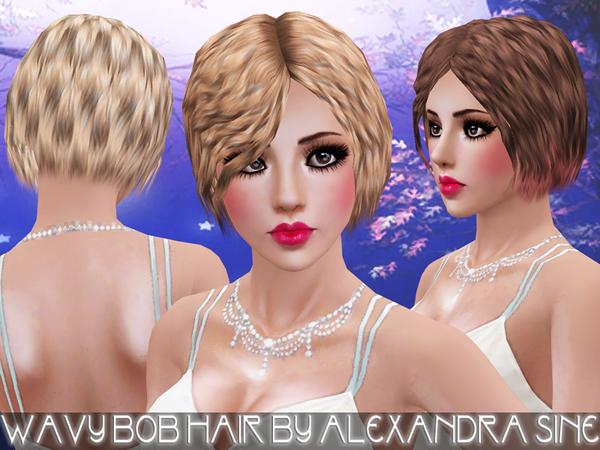 Wavy bob hairstyle by Alexandra Sine for Sims 3