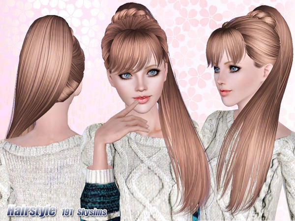Fancy braid ponytail hairstyle 191 by Skysims for Sims 3