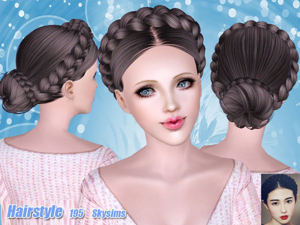 Braided crown rusian hairstyle 195 by Skysims for Sims 3