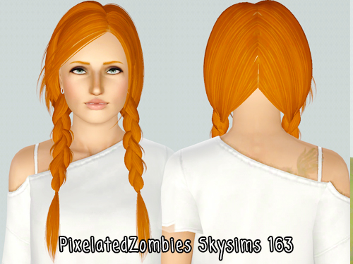 Skysims Dual braid hairstyle 163 retextured by Pixelated Zombies for Sims 3