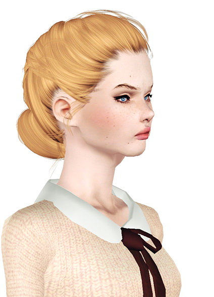 Braided bun hairstyle Newsea’s Agnes retextured by Jas for Sims 3