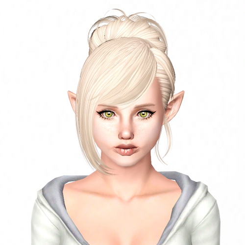 Bun with huge bangs hairstyle SkySims 092 retextured by Sjoko for Sims 3