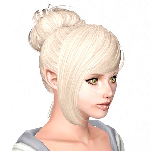 Bun with huge bangs hairstyle SkySims 092 retextured by Sjoko for Sims 3