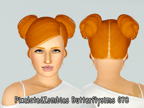 Two glossy buns hairstyle ButterflySims 078 retextured by Pixelated Zombies for Sims 3