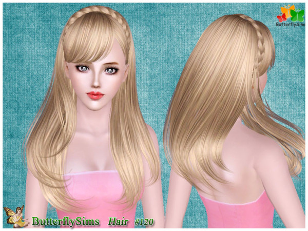 Braided crown with bangs hairstyle120 by Butterfly for Sims 3