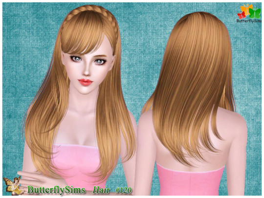 Braided crown with bangs hairstyle120 by Butterfly - Sims 3 Hairs