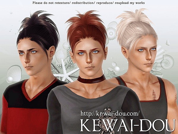 Ilmare spiny ponytail hairstyle for males by Kewai Dou for Sims 3