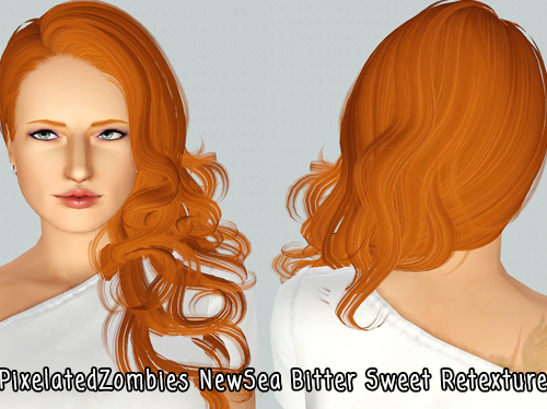 Cutie hairstyle Newsea’s Bittersweet retextured by Pixelated Zombies for Sims 3
