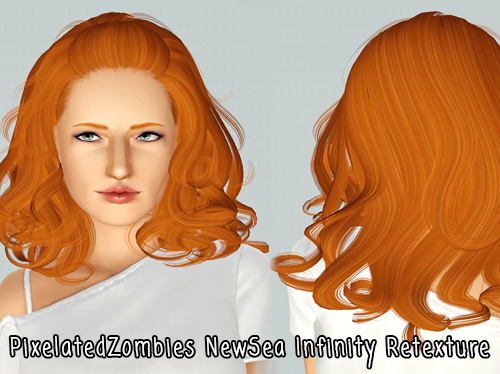 Curls with bangs caught hairstyle NewSea`s Infinity retextured by Pixelated Zombies for Sims 3