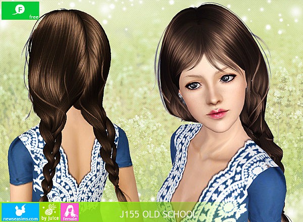 J155 Old School 2 braids hairstyle by Newsea  for Sims 3