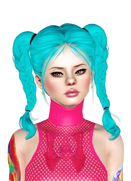 Double braided pigtails Newsea`s Miku retextured by Jas for Sims 3