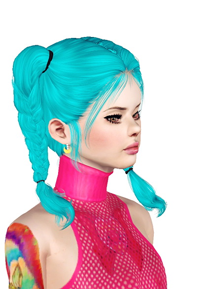 Double braided pigtails Newsea`s Miku retextured by Jas for Sims 3