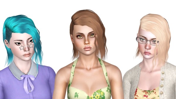 Medium half shaved wavy hairstyle retextured 2fanbg 18 by Sjokosims for Sims 3