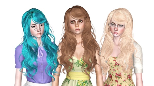 Colored framing hairstyle Newsea’s Sparkle Sky retextured by Sjoko for Sims 3