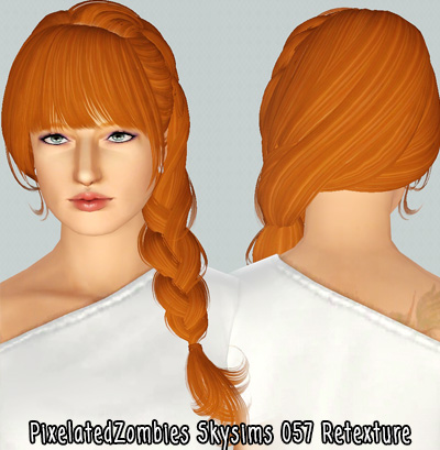 Side braid with bangs hairstyle SkySims 057 retextured by Pixelated Zombies for Sims 3