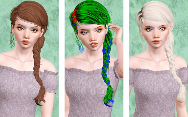 Braided side hairstyle retextured by Beaverhausen for Sims 3