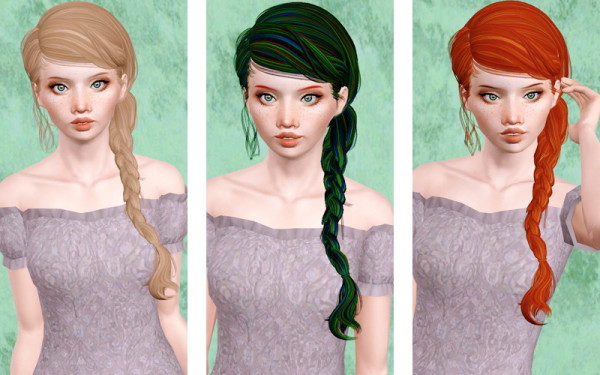 Braided side hairstyle retextured by Beaverhausen for Sims 3
