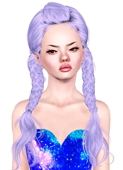 Double braids hairstyle Newsea`s Weed Flowerr etextured by Jas for Sims 3