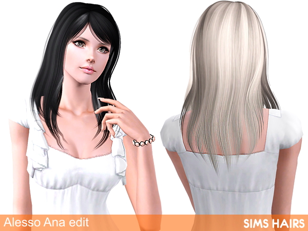 Alessos Ana hairstyle retextured by Sims Hairs for Sims 3