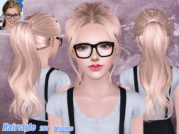 Back wrapped ponytail hairstyle 201 by Skysims for Sims 3