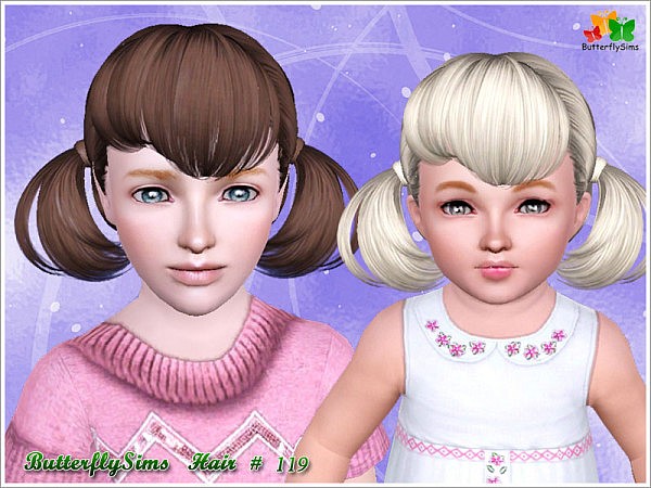 Two pigtail with bangs hairstyle 119 by Butterfly for Sims 3