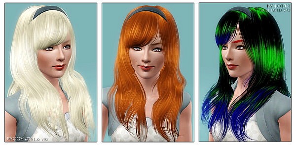 Peggy`s 791 and 792 hairstyles retextured  by Lotus for Sims 3