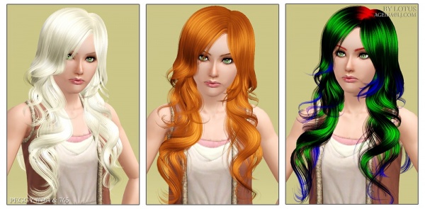Peggy`s 764 and 765 hairstyles retextured by Lotus for Sims 3