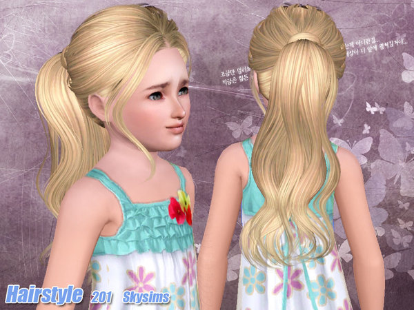 Back wrapped ponytail hairstyle 201 by Skysims for Sims 3