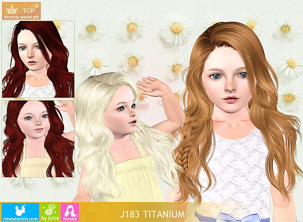 J183 Titanium long hair with small braid by NewSea for Sims 3