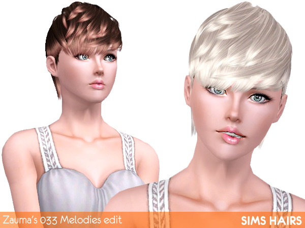 Zaumas 033 Melodies female enabled and retextured by Sims Hairs for Sims 3