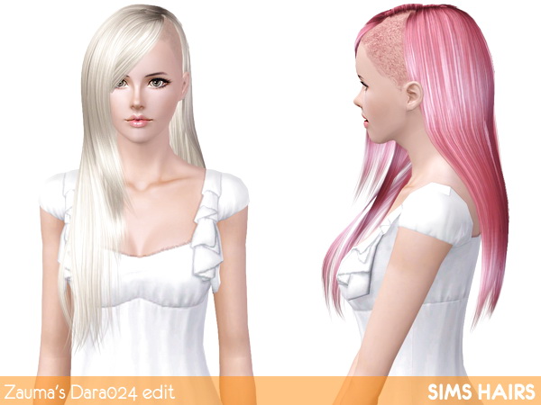 Zauma’s Dara 024 half shaved hairstyle retextured by Sims Hairs for Sims 3