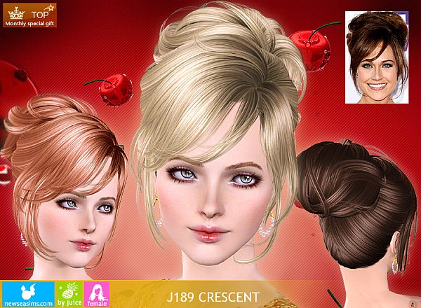 J189 Crescent high bun with bangs hairstyle by NewSea for Sims 3