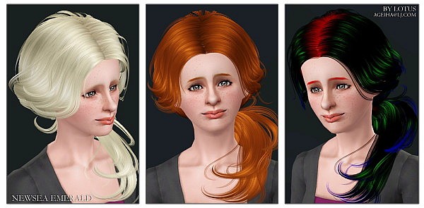 NewSea Holic and Emerald hairstyles retextured by Lotus for Sims 3