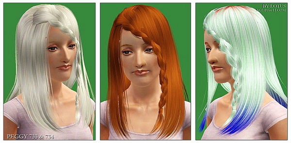 Peggy 733 and 734 hairstyles retextured by Lotus for Sims 3