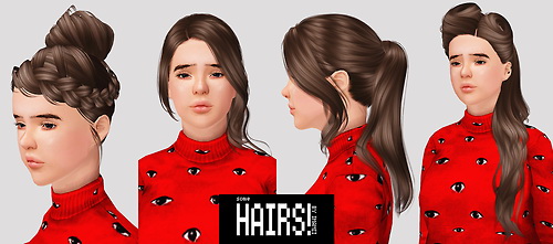 Skysims 209,  Cazy unofficial  and Nightcrawler 21  hairstyles retextured by Imamii for Sims 3