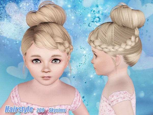 Modern bun with braided side hairstyle 209 by Skysims for Sims 3