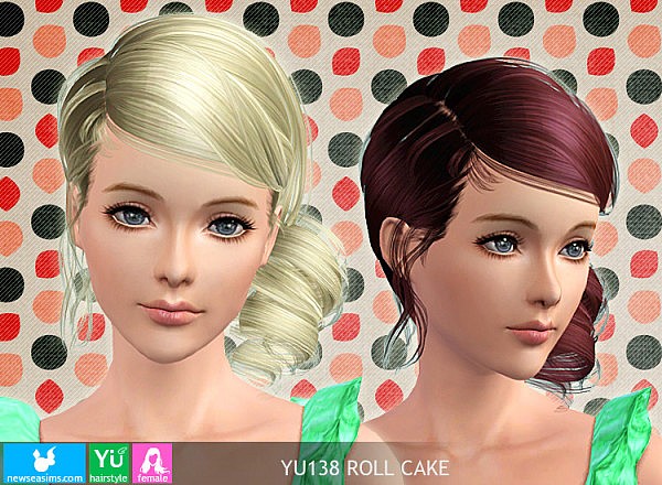 Side tornado tail hairstyle YU138 Roll Cake by NewSea for Sims 3
