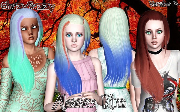 Alesso`s Kim hairstyle retextured by Cazy Bazzy for Sims 3