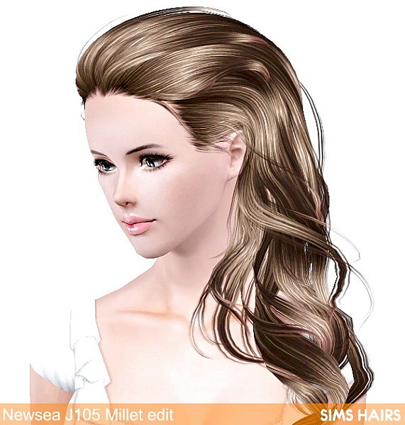 Newsea’s J105 Millet hairstyle retexture by Sims Hairs for Sims 3