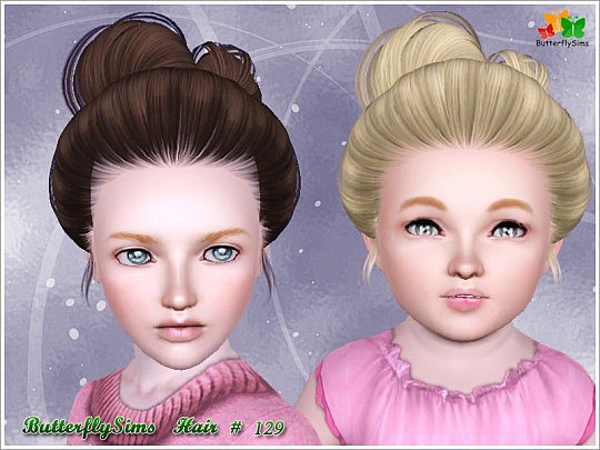 High bun hairstyle 129 by Butterfly - Sims 3 Hairs