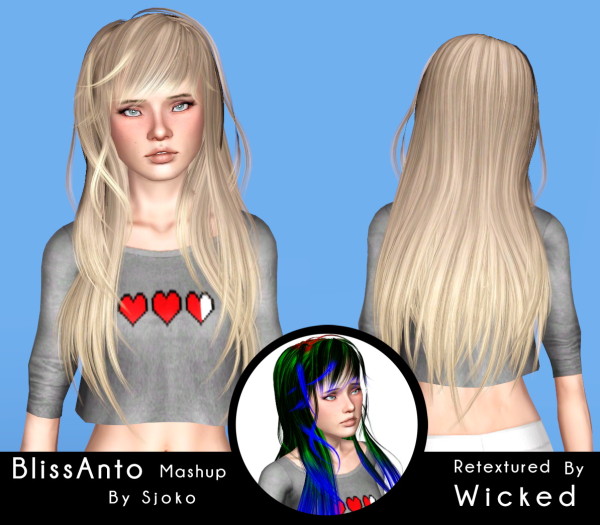 Newsea`s Bliss Anto hairstyle retextured by Wickedsims for Sims 3