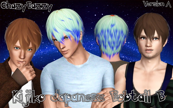 Kijiko Japanese Bobtail B hairstyle retextured by Chazy Bazzy for Sims 3