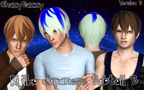 Kijiko Japanese Bobtail B hairstyle retextured by Chazy Bazzy for Sims 3