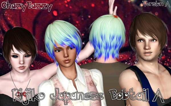 Kijiko Japanese Bobtail hairstyle retextured by Chazy Bazzy for Sims 3